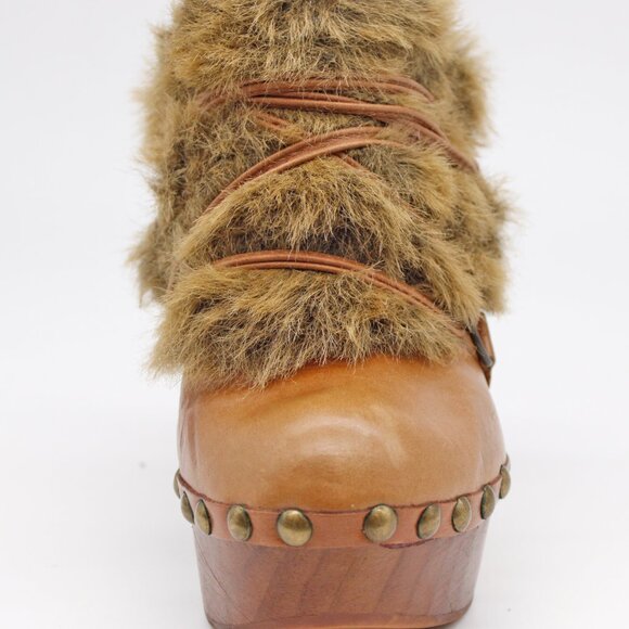 Jeffrey Campbell Woodies Women’s Brown Leather Fur Trim Clog: Size-EU 41/US 10 - Picture 10 of 10